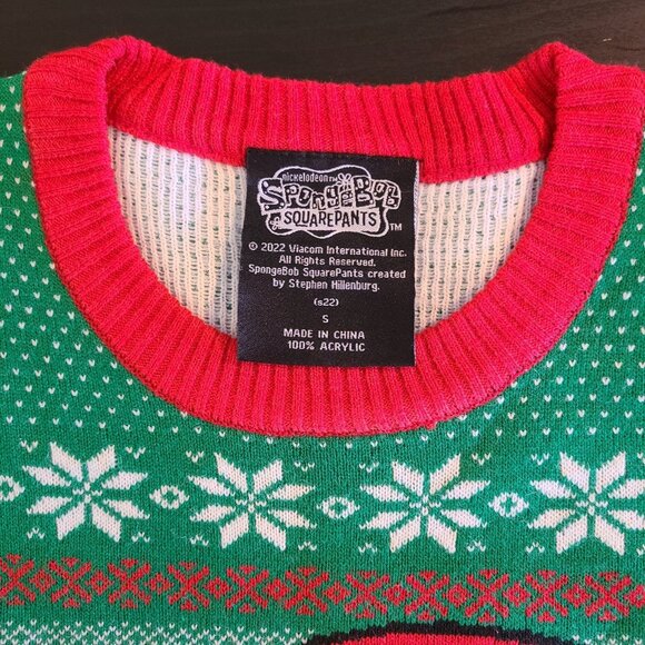 Nickelodeon SpongeBob SquarePants Ugly Christmas Sweater Mens Size Small Green - Picture 5 of 7